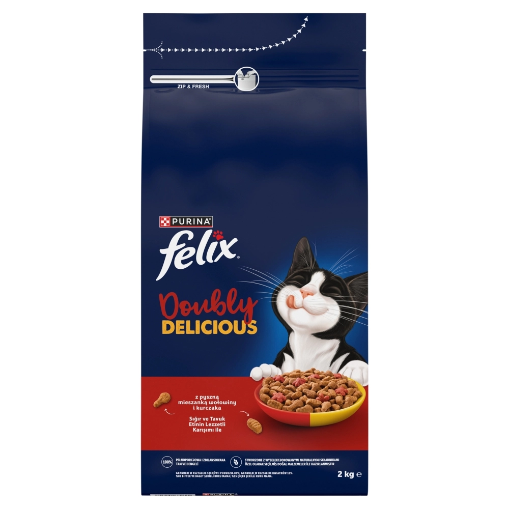 Purina Felix Doubly Delicious kurczak, wołowina adult 2 kg