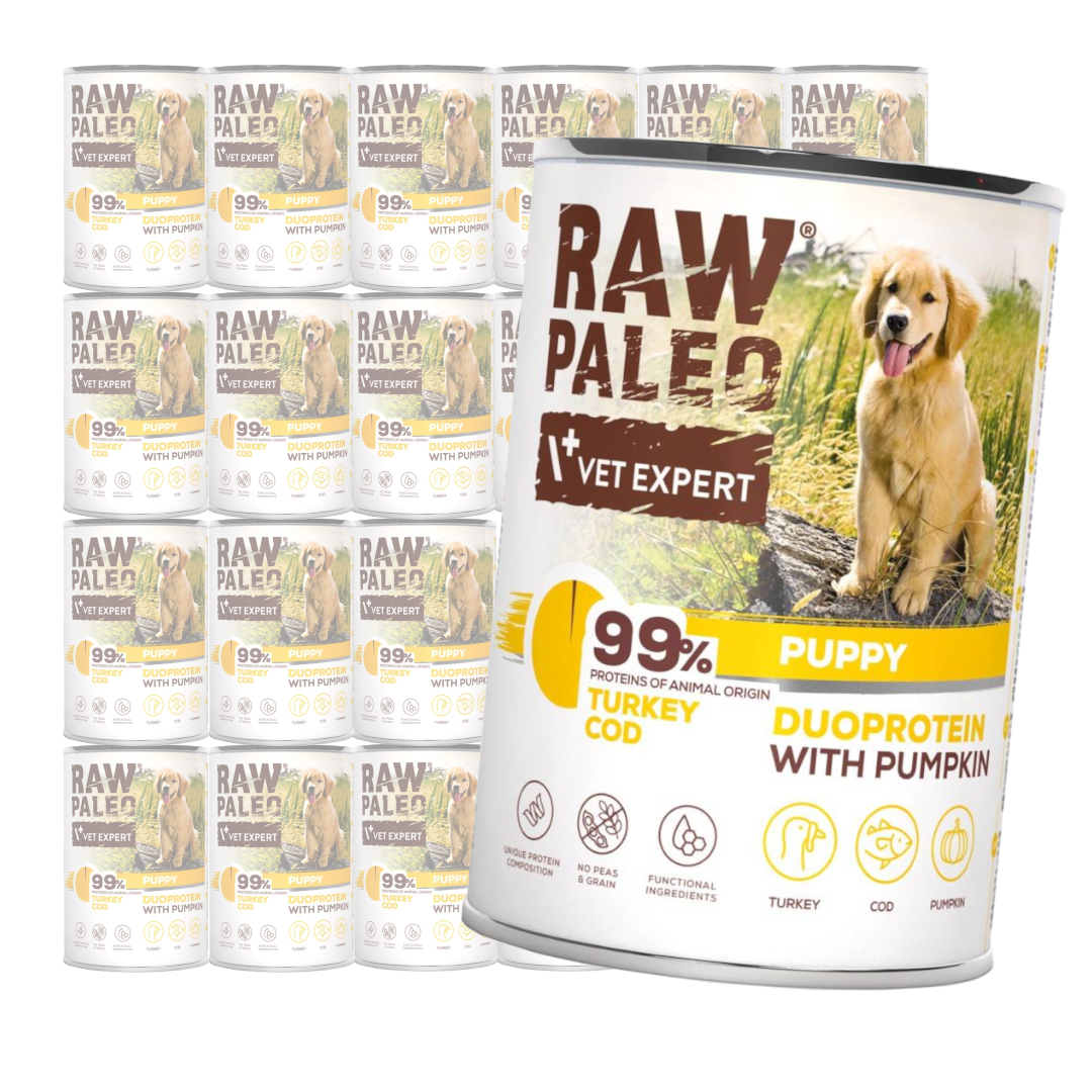 VetExpert Raw Paleo indyk, dorsz puppy 400 g × 24