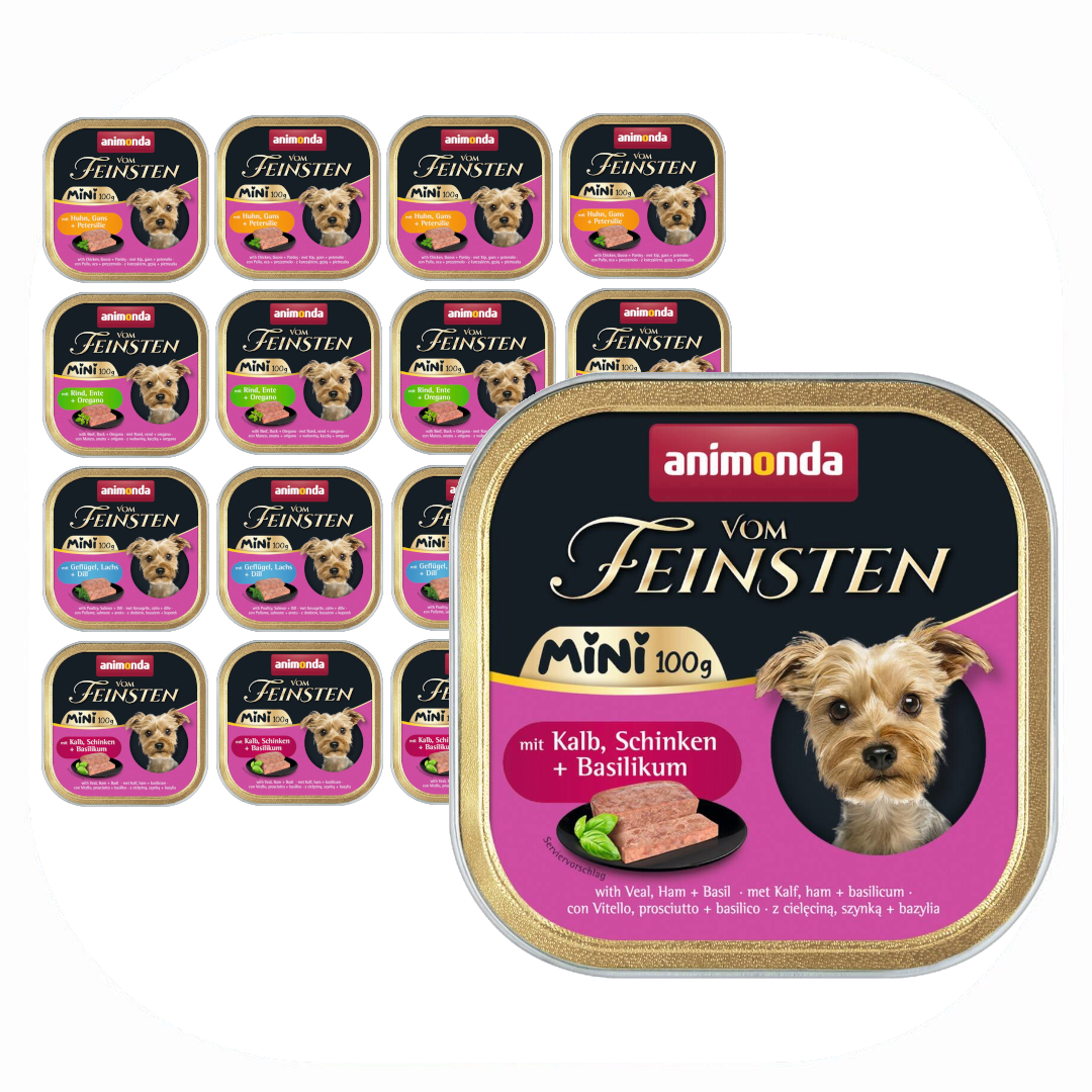 Animonda Vom Feinsten cielęcina, drób, gęś, kaczka, kurczak, szynka, wołowina, łosoś małe rasy 100 g × 16