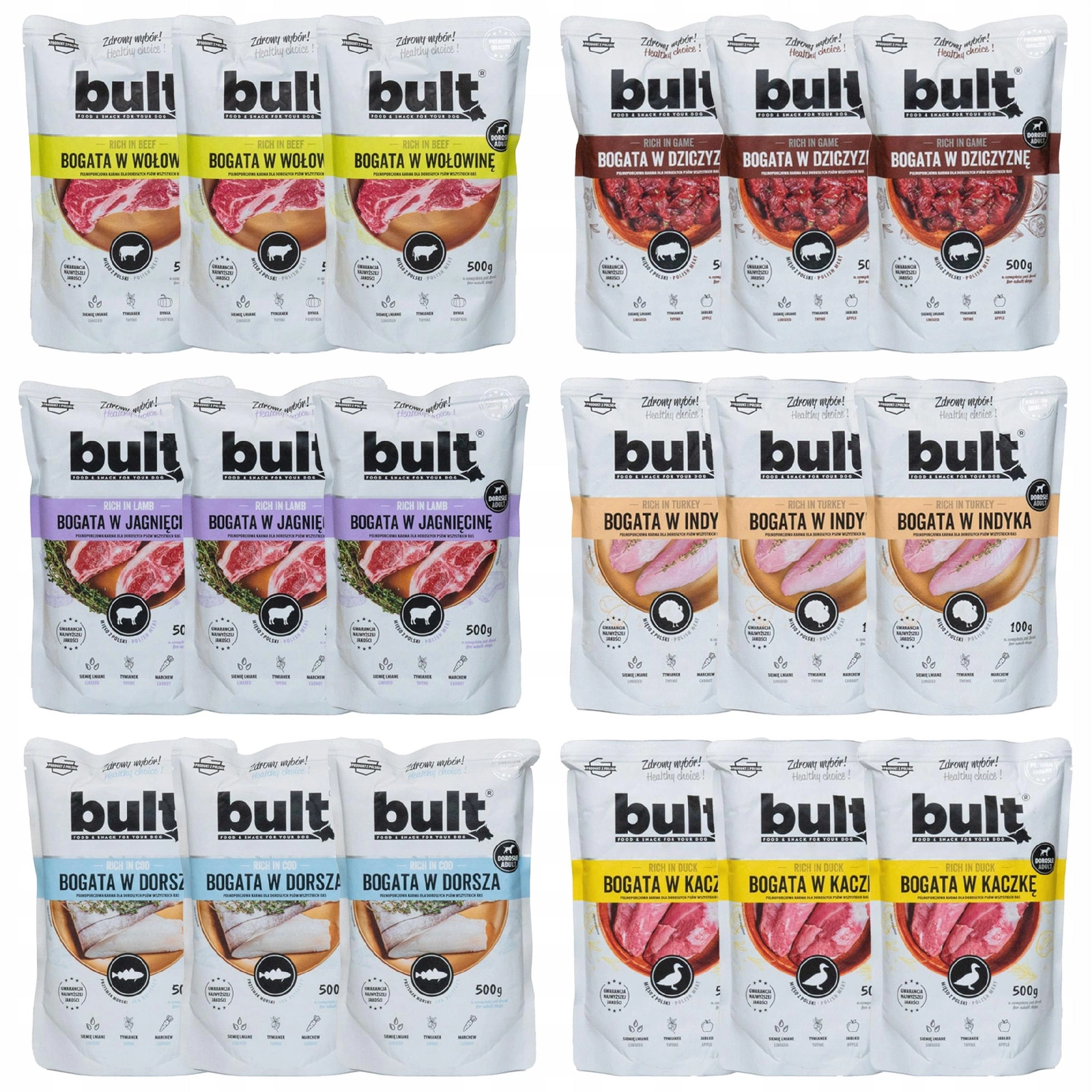 Bult dorsz, dziczyzna, indyk, jagnięcina, kaczka, wołowina 500 g × 18