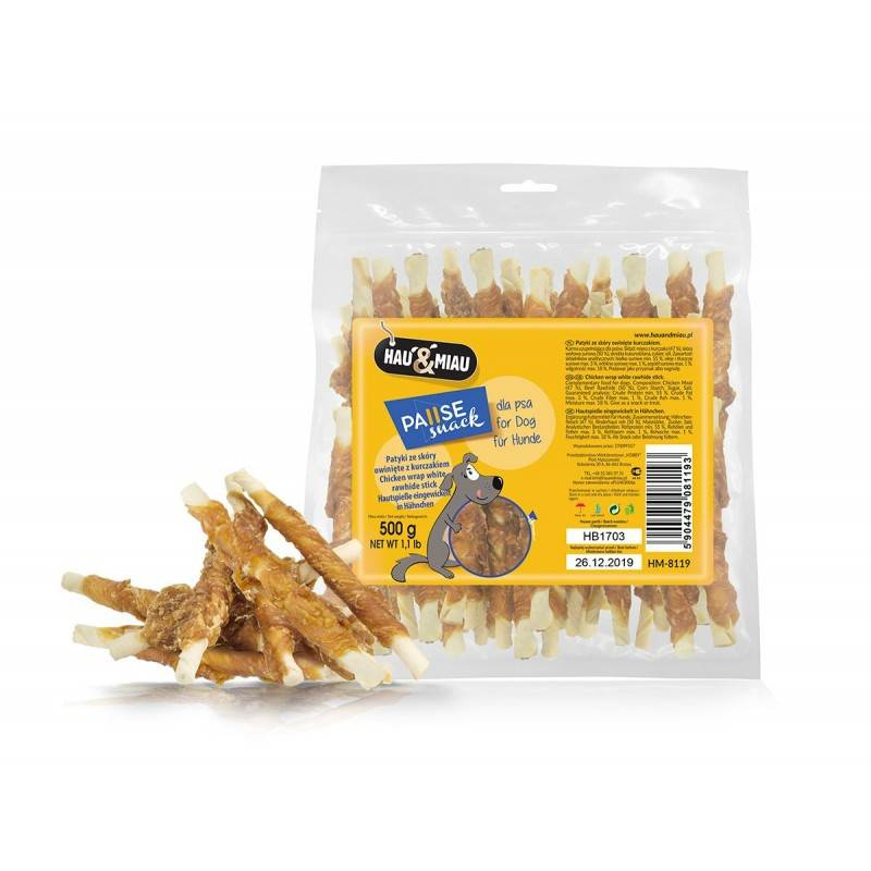 Hau&Miau Pausesnack patyki ze skóry owinięte kurczakiem 500 g