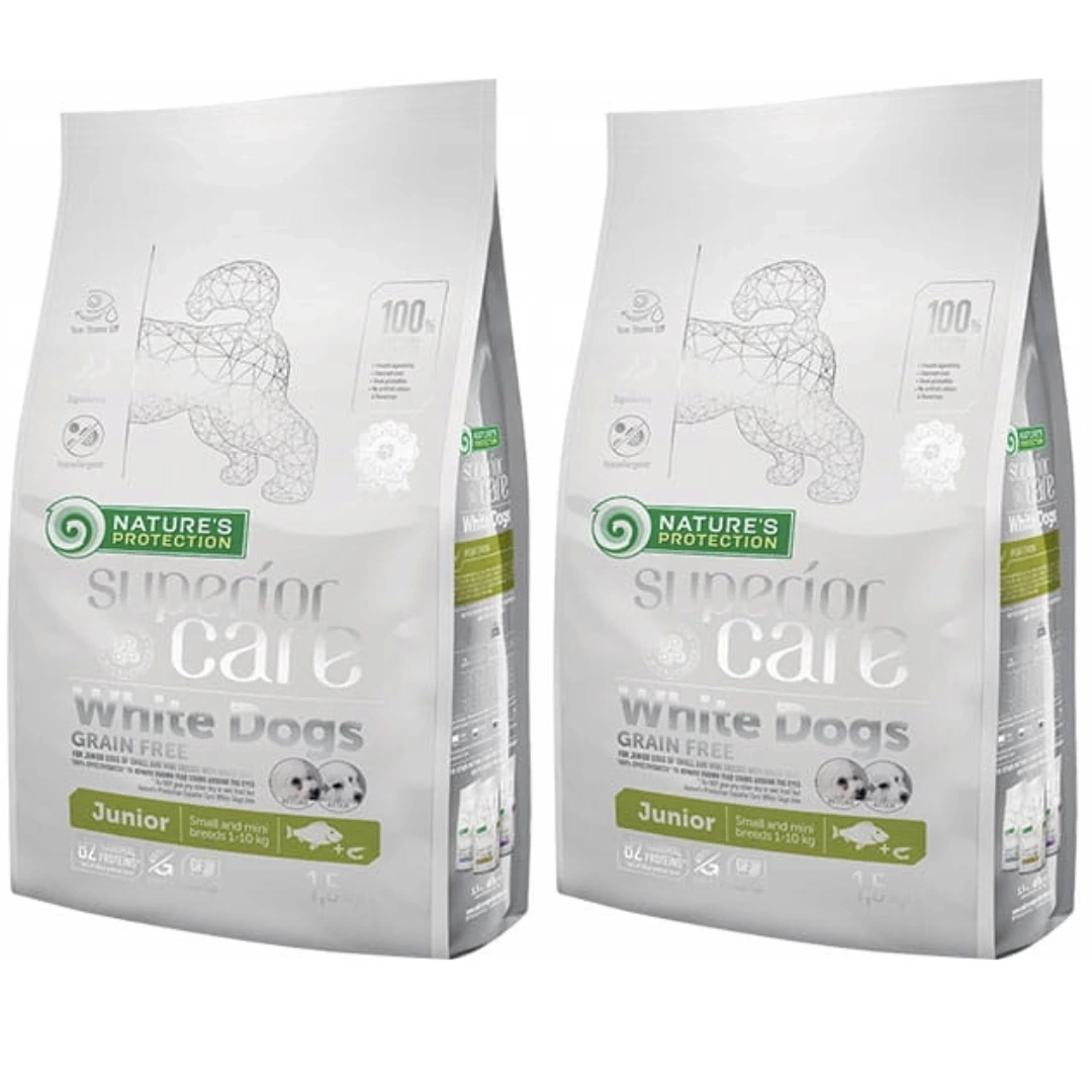 Nature's Protection Superior Care White Dogs łosoś junior małe rasy 1,5 kg × 2