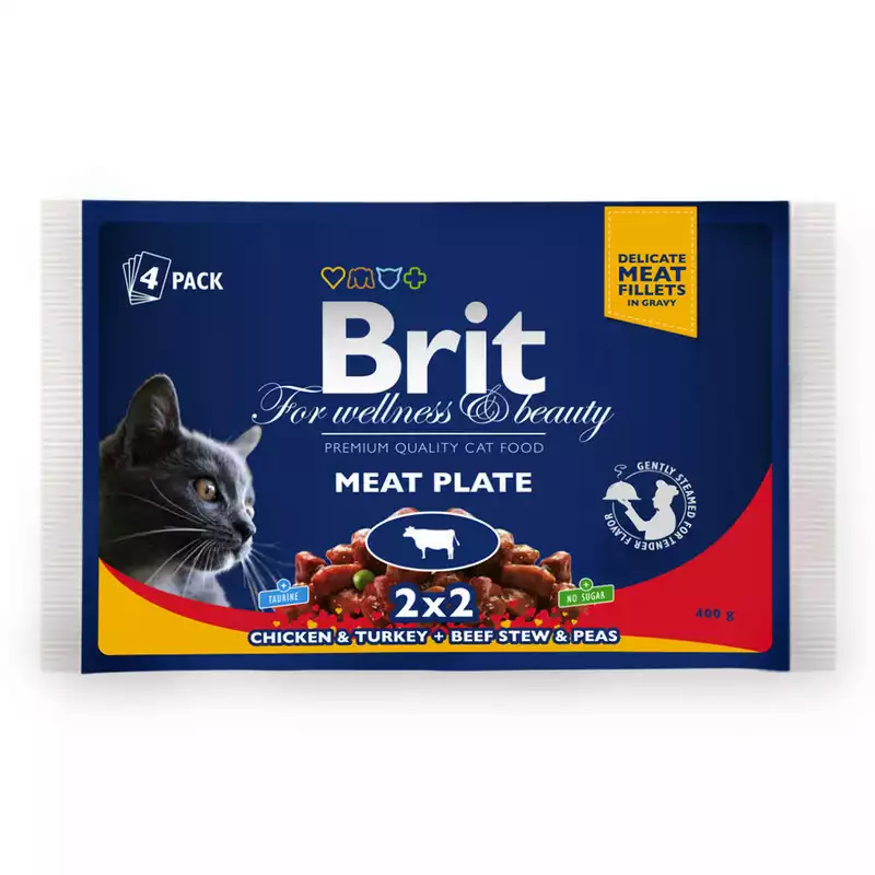 Brit Meat Plate mix smaków z grochem w sosie 100 g × 4