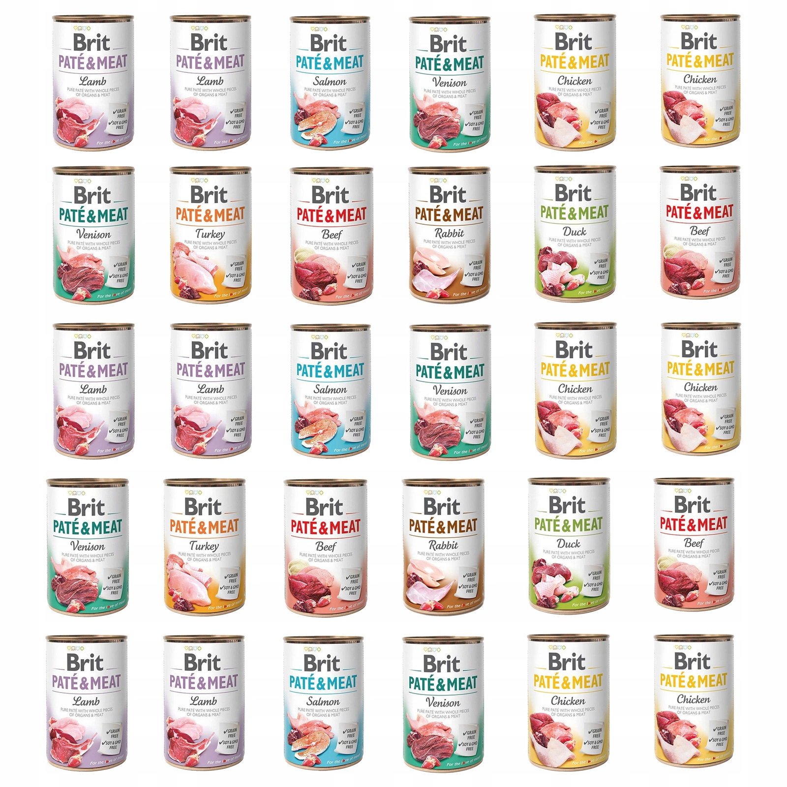 Brit Pate & Meat dziczyzna, indyk, jagnięcina, kaczka, królik, kurczak, wołowina, łosoś 400 g × 30