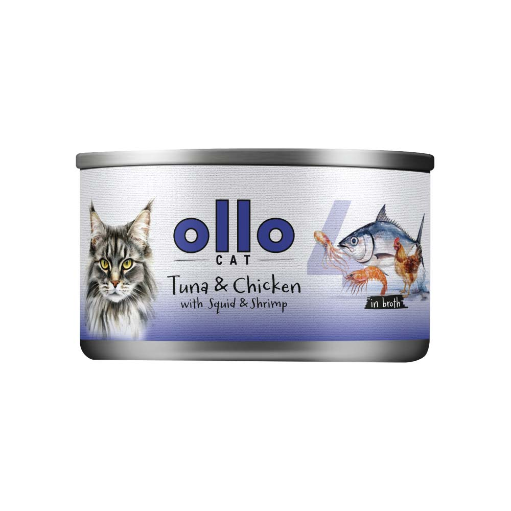 Ollo Cat Hairball tuńczyk, kurczak, kalmar, krewetka w sosie 70 g