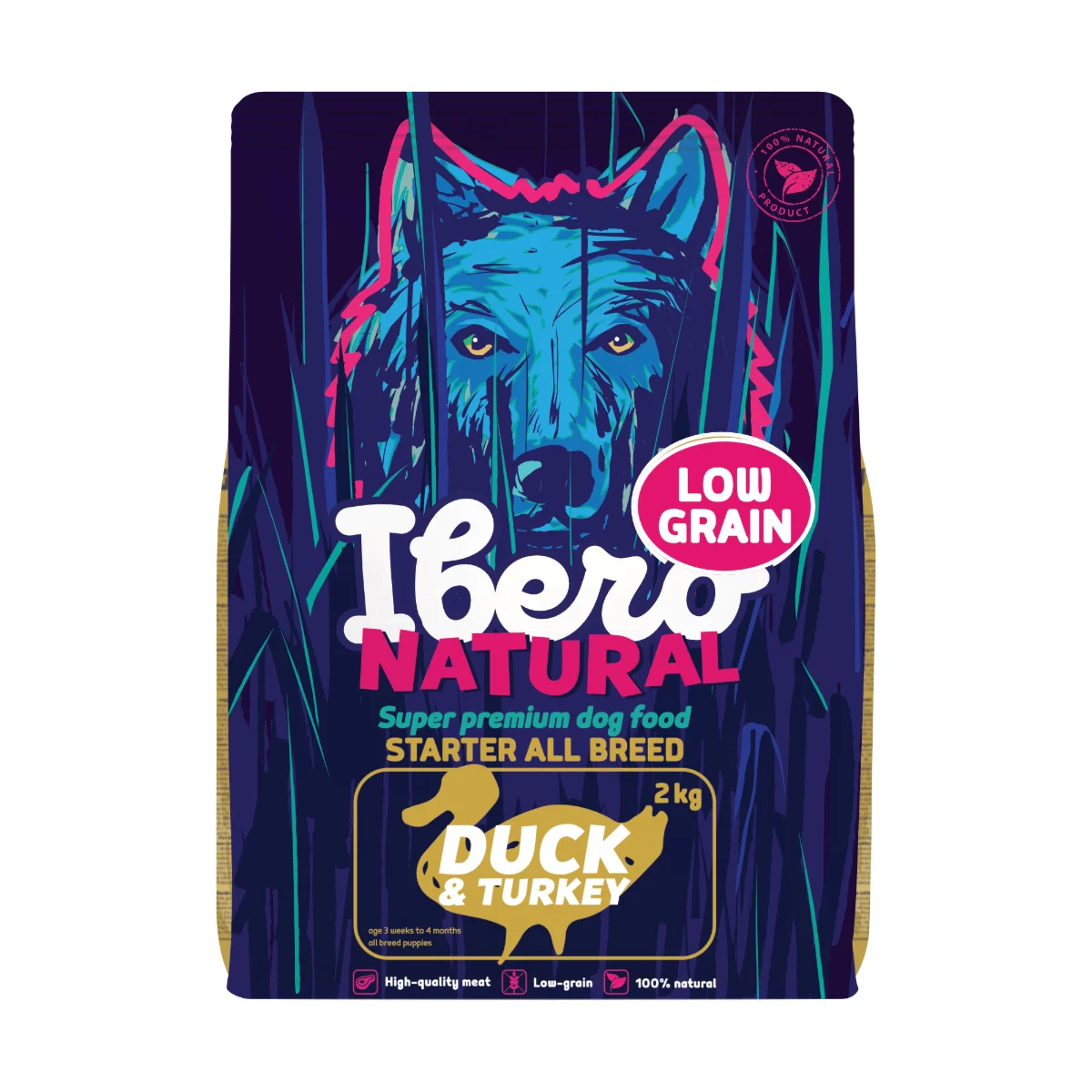 Ibero Natural Low Grain kaczka, indyk puppy 2 kg