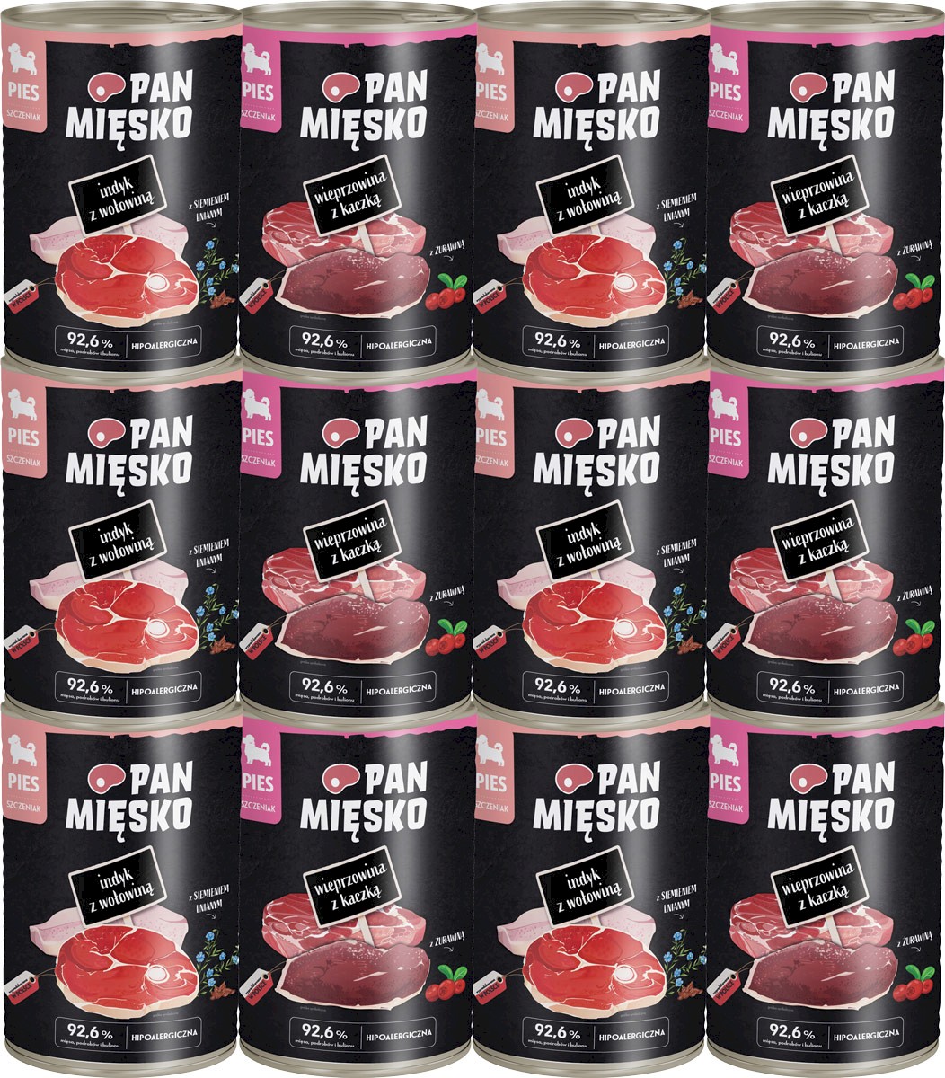 Pan Mięsko indyk, kaczka, wieprzowina, wołowina puppy 400 g × 12