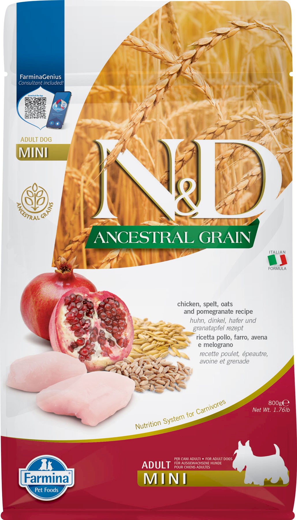Farmina N&D Ancestral Grain kurczak z orkiszem, owsem adult małe rasy 800 g