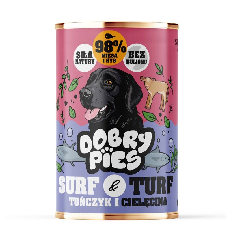 Dobry Pies Surf & Turf cielęcina, tuńczyk adult 400 g
