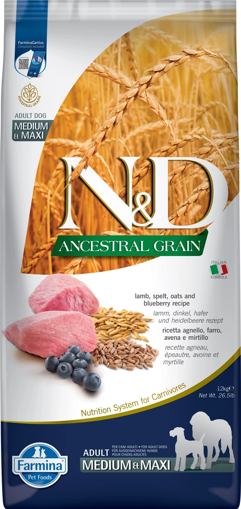 Farmina N&D Ancestral Grain jagnięcina adult średnie rasy, duże rasy 12 kg