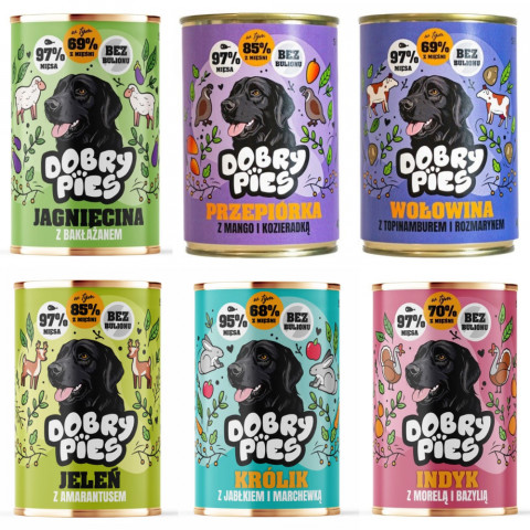 Dobry Pies indyk, jagnięcina, jeleń, królik, przepiórka, wołowina adult 400 g × 6