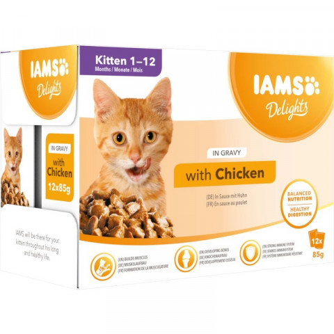 IAMS Delights kurczak w sosie kitten 85 g × 12