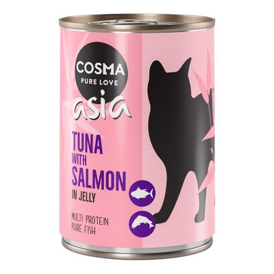 Cosma Asia Indoor tuńczyk, łosoś w galaretce 400 g × 12