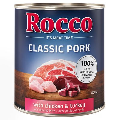 Rocco Classic cielęcina, indyk, jagnięcina, kurczak, wieprzowina, wołowina, łosoś adult 800 g × 6