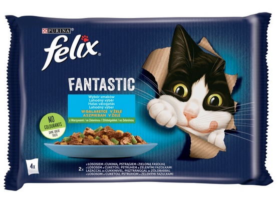 Purina Felix Fantastic mix smaków z cukinią i zieloną fasolką w galaretce adult 85 g × 4