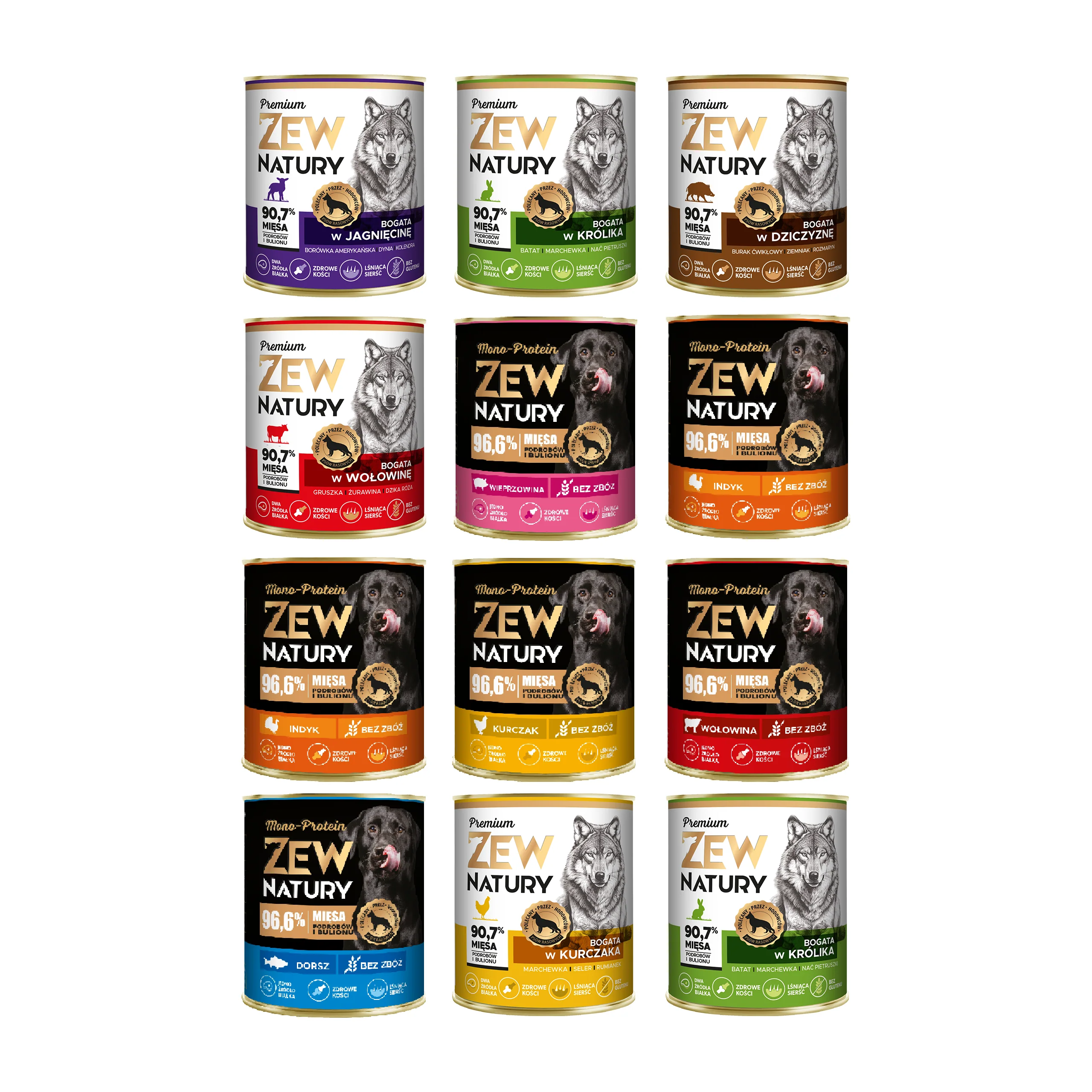 Zew Natury Premium Mono Protein dorsz, dziczyzna, indyk, jagnięcina, królik, kurczak, wieprzowina, wołowina 800 g × 12