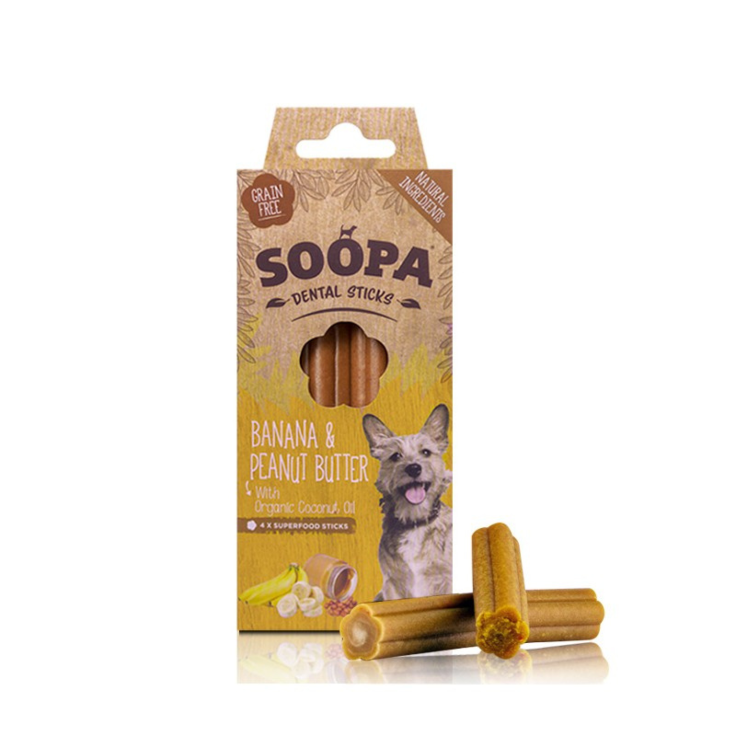 Soopa Dental Sticks banan, masło orzechowe 25 g × 4