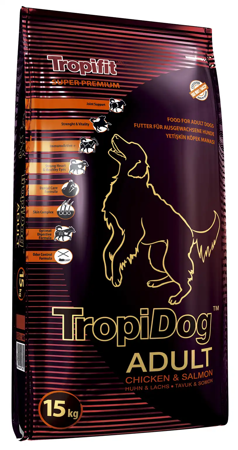 Tropidog Super Premium kurczak, łosoś adult średnie rasy, duże rasy 15 kg