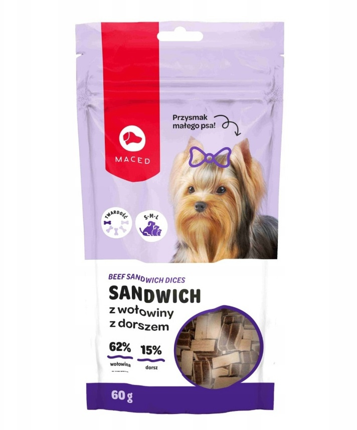 Maced sandwich dorsz, wołowina małe rasy 60 g