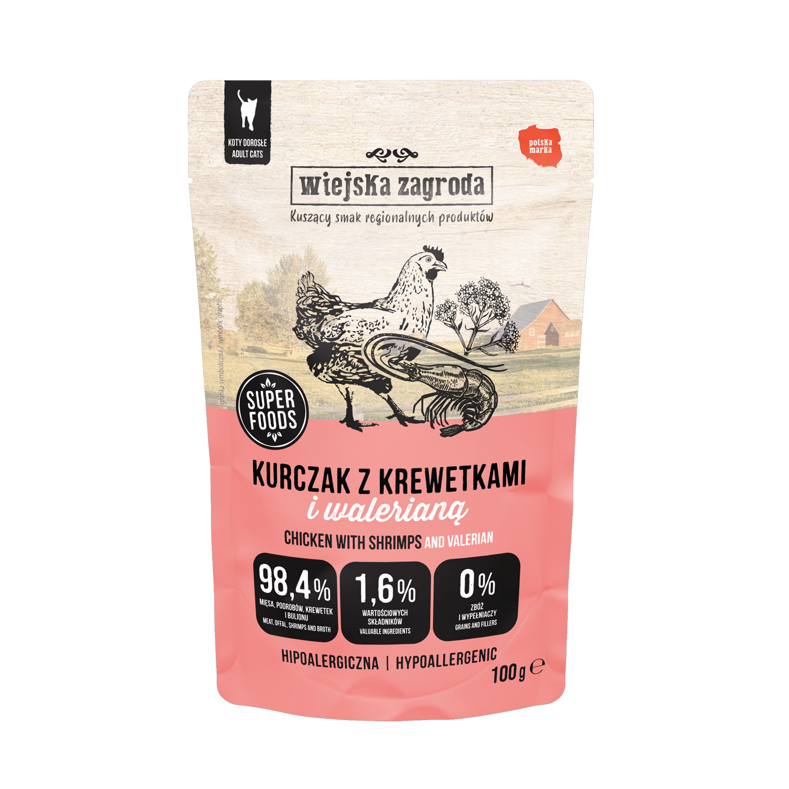 Wiejska Zagroda Superfoods kurczak z krewetkami i walerianą pasztet adult 100 g