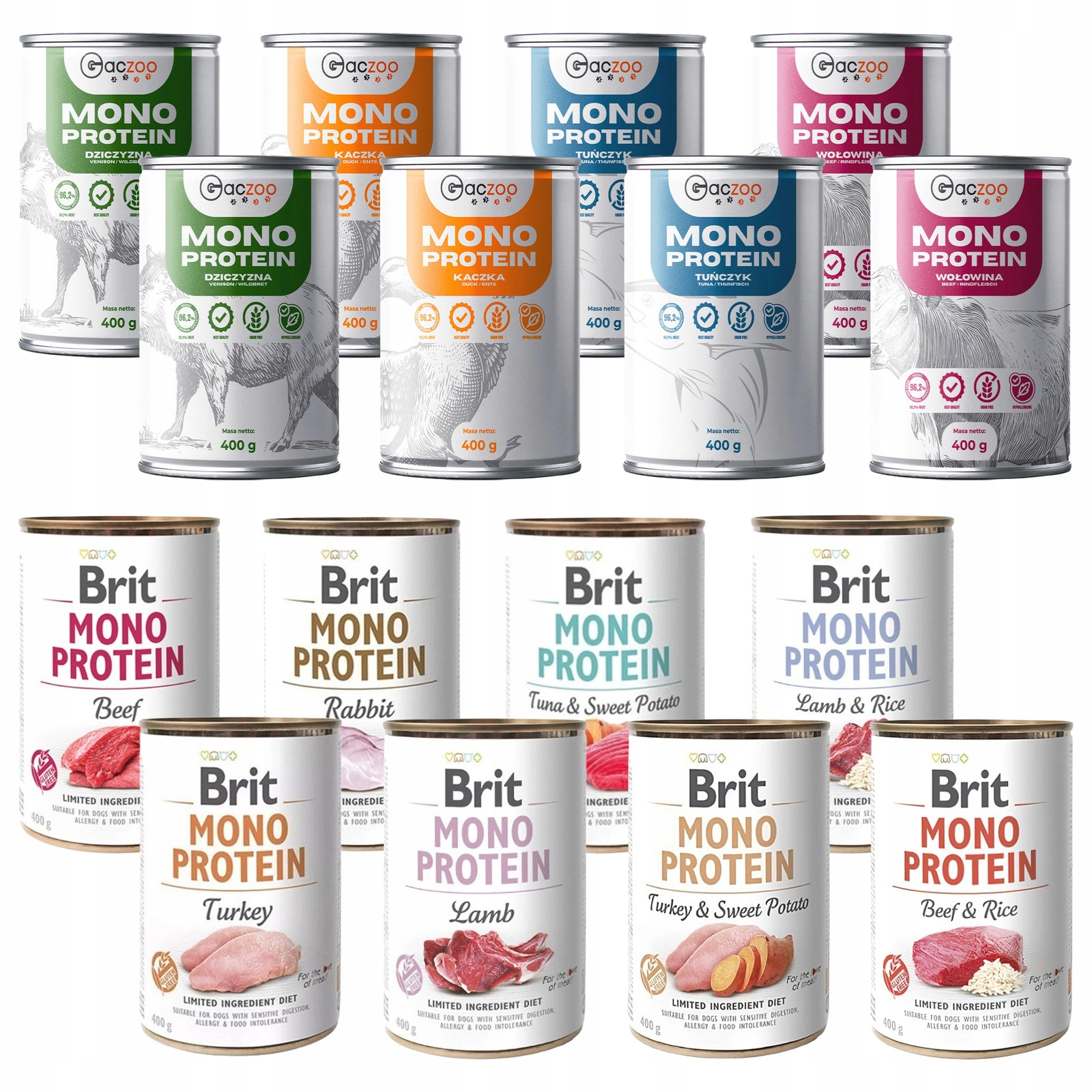 Brit Mono Protein dzik, jagnięcina, kaczka adult 400 g × 16