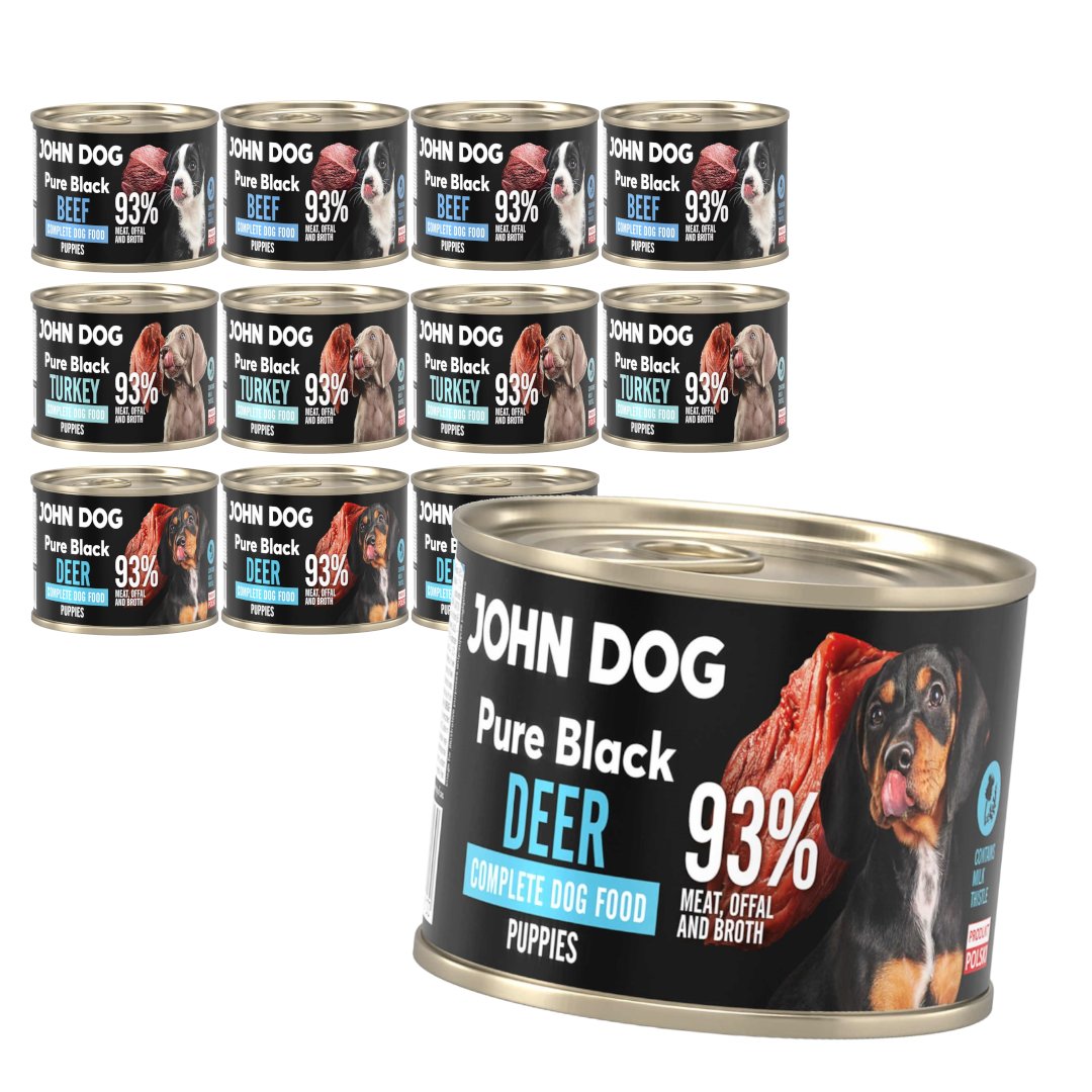 John Dog Pure Black indyk, jeleń, wołowina junior 200 g × 12