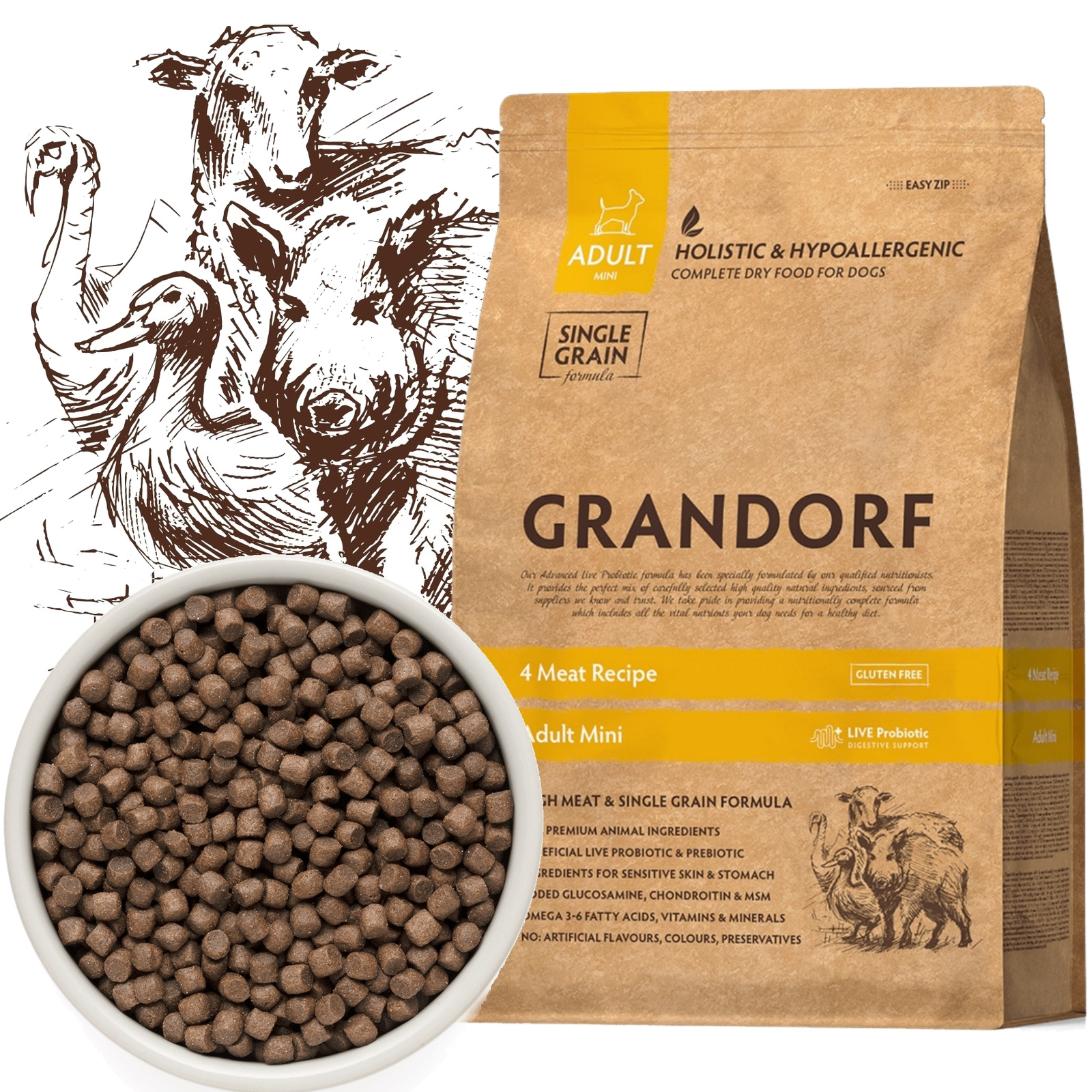 Grandorf 4 Meat dziczyzna, indyk, jagnięcina, kaczka adult małe rasy 1 kg
