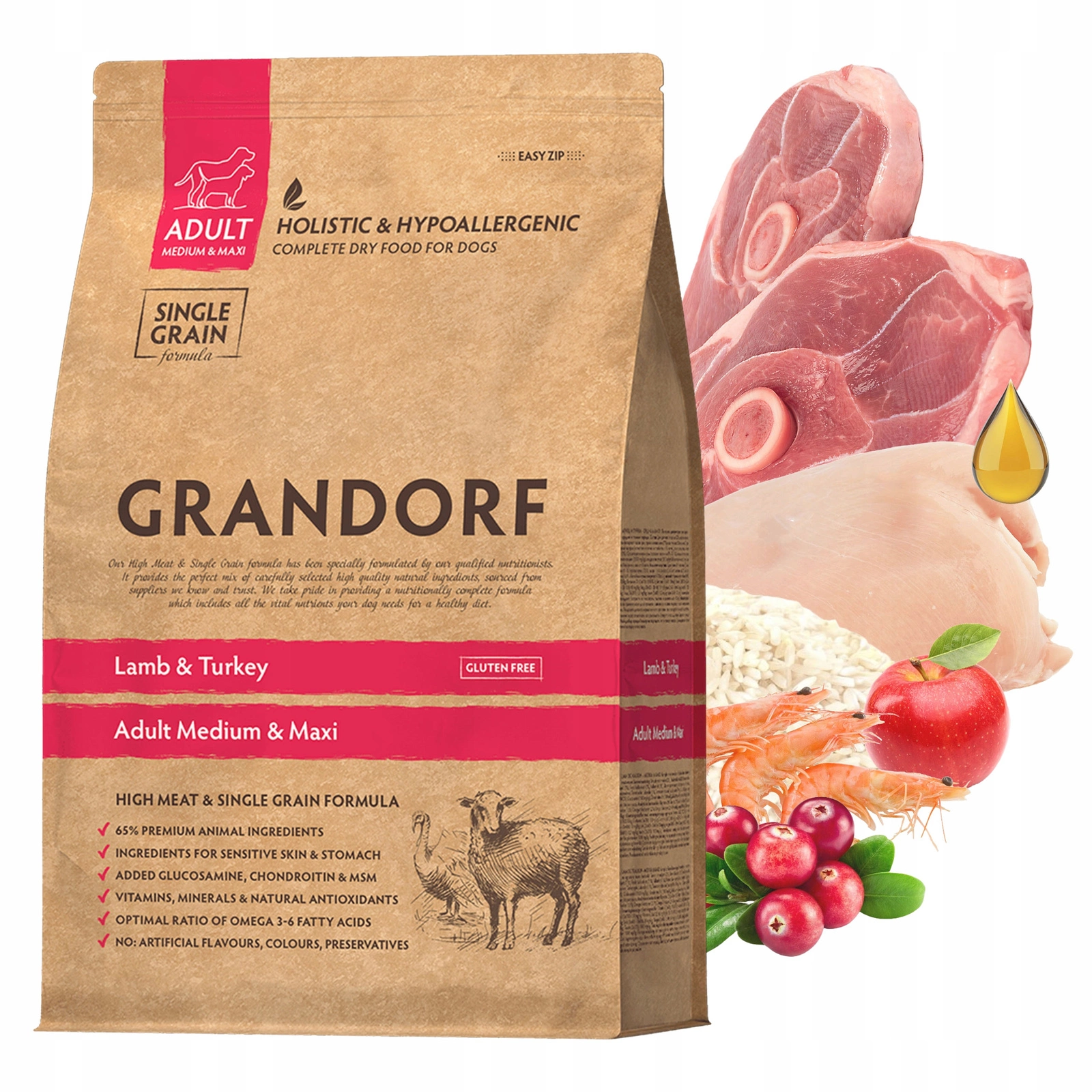 Grandorf indyk, jagnięcina adult średnie i duże rasy 1 kg