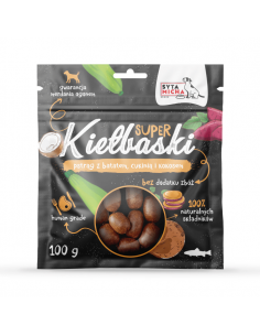 Syta Micha Super Kiełbaski pstrąg z batatem, cukinią i kokosem 100 g