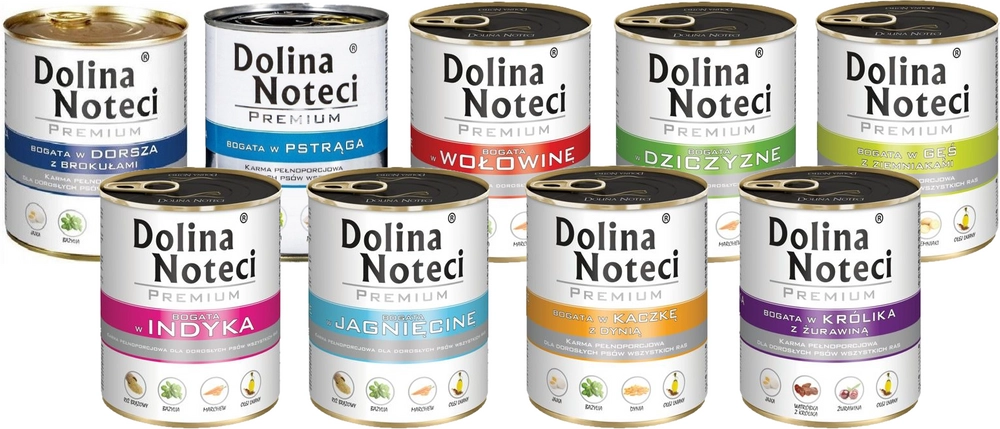 Dolina Noteci Premium dorsz, dziczyzna, gęś, indyk, jagnięcina, kaczka, królik, pstrąg, wołowina adult 800 g × 24