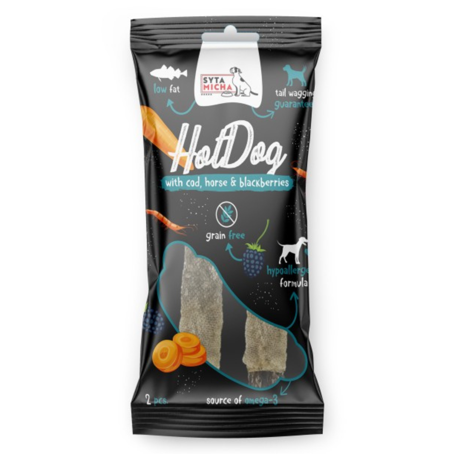 Syta Micha Hot Dog dorsz, konina 75 g × 2