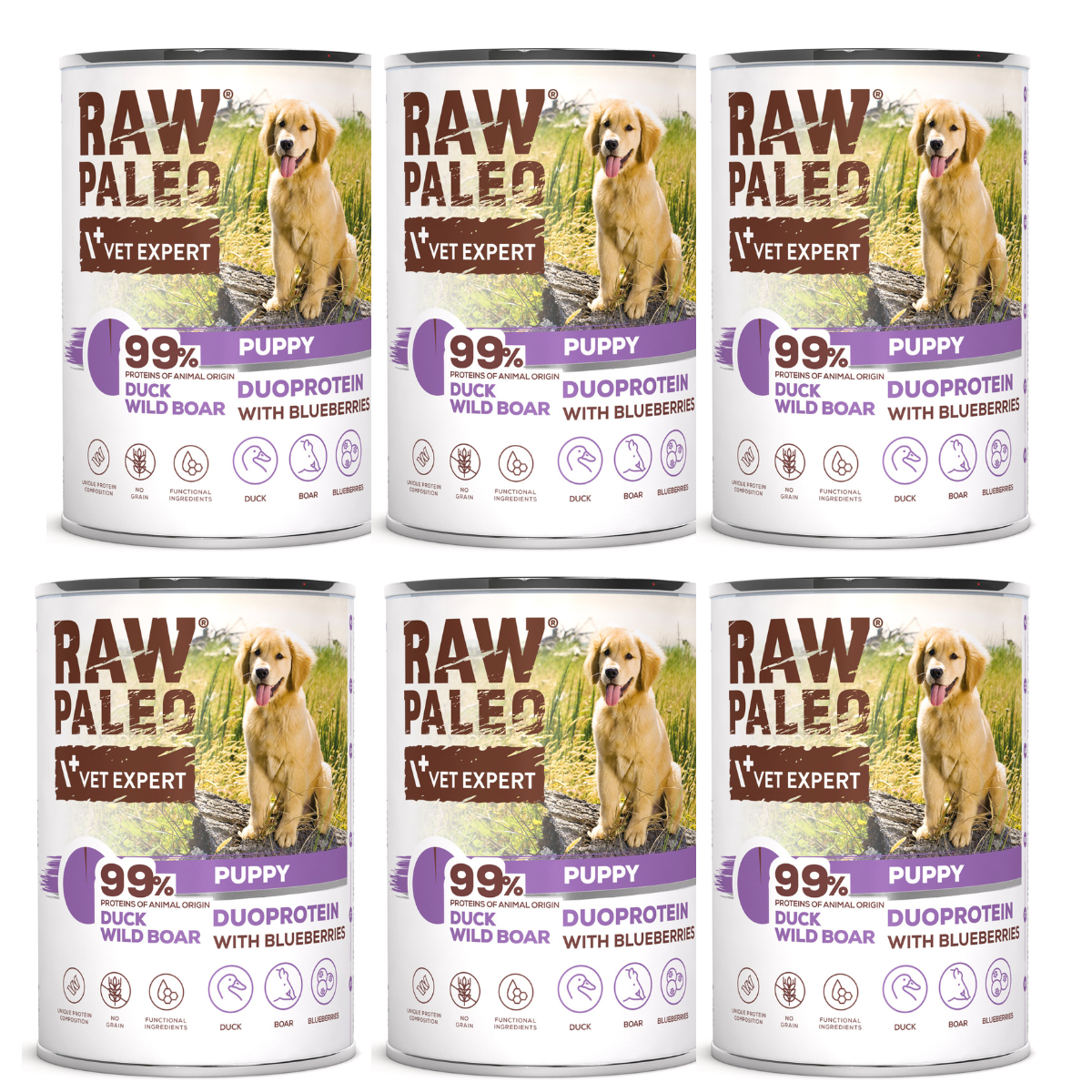 VetExpert Raw Paleo kaczka, dzik puppy 400 g × 6