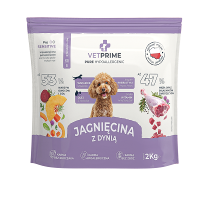 VetPrime Pure Hypoallergenic jagnięcina z dynią małe rasy 2 kg