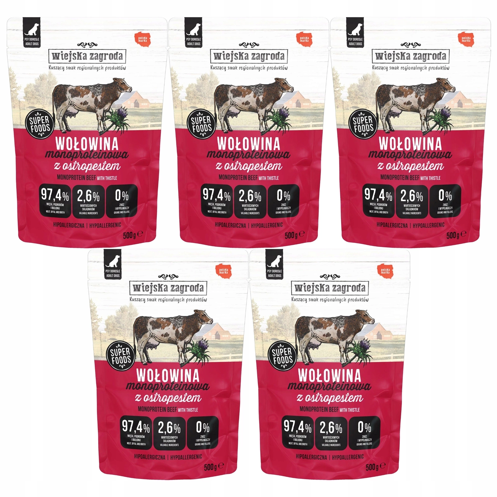 Wiejska Zagroda Mono wołowina adult 500 g × 5