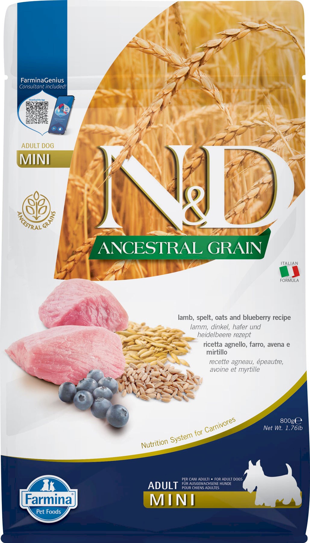 Farmina N&D jagnięcina z orkiszem, owsem adult małe rasy 800 g