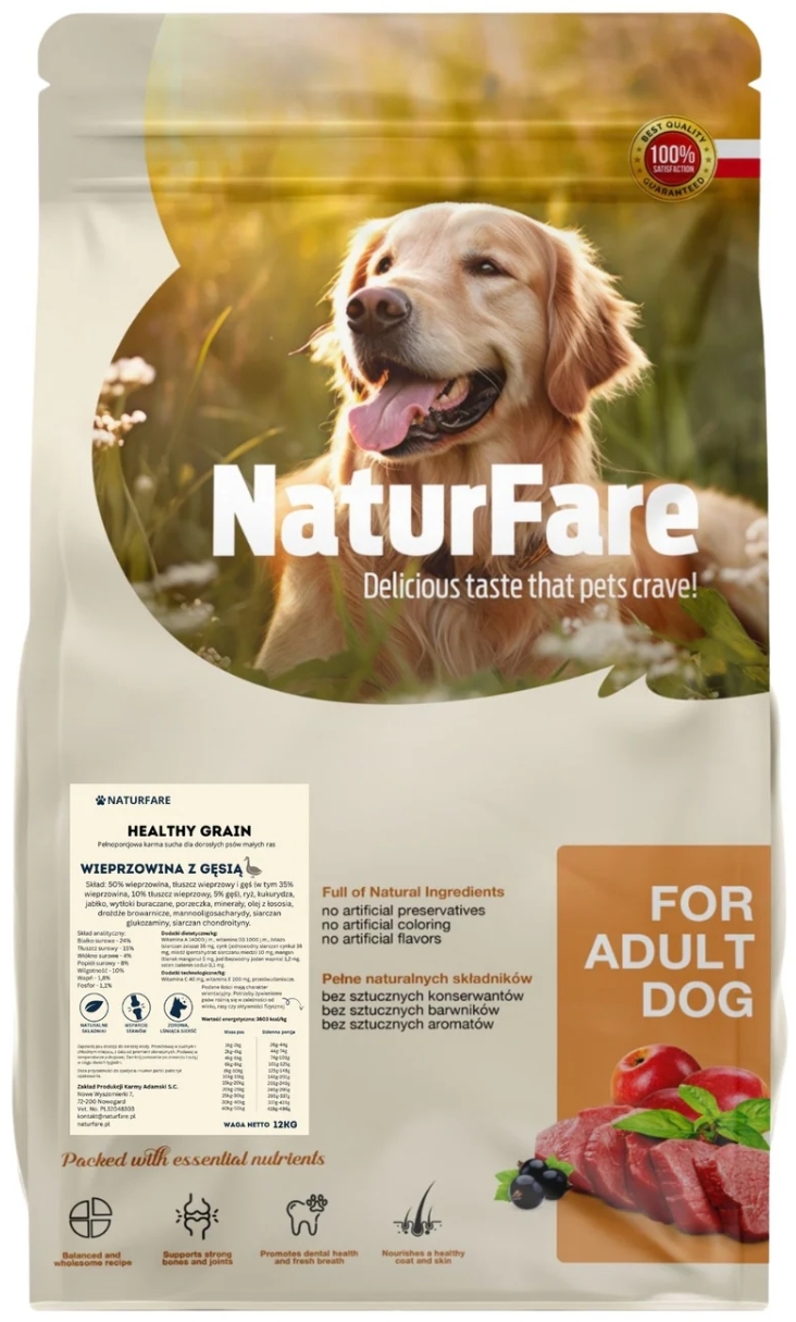 NaturFare gęś, wieprzowina adult małe rasy 12 kg