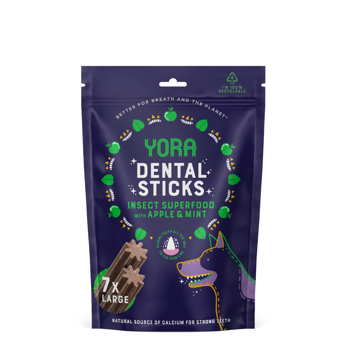 Yora Dental Sticks jabłko, mięta średnie rasy, duże rasy 270 g