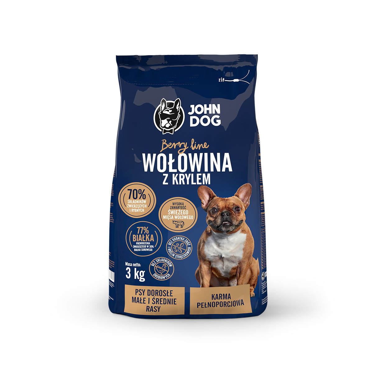 John Dog Berry Line kryl, wołowina adult małe i średnie rasy 3 kg