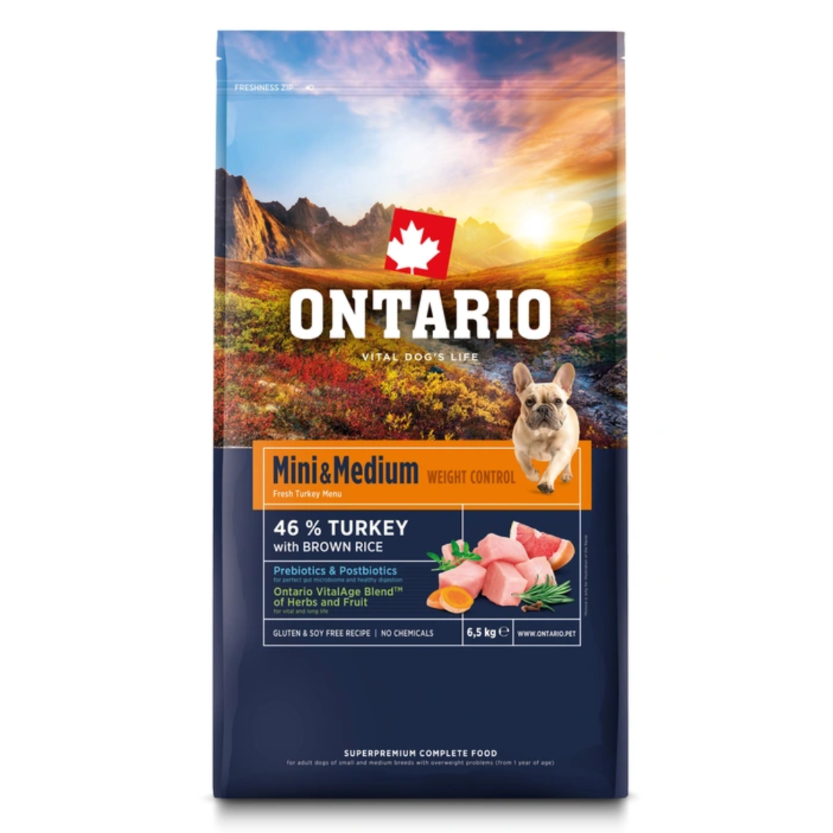 Ontario Weight Control indyk adult małe rasy, średnie rasy 6,5 kg