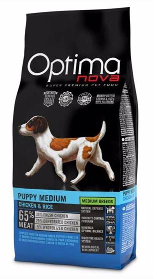 Optimanova kurczak z ryżem puppy średnie rasy 12 kg