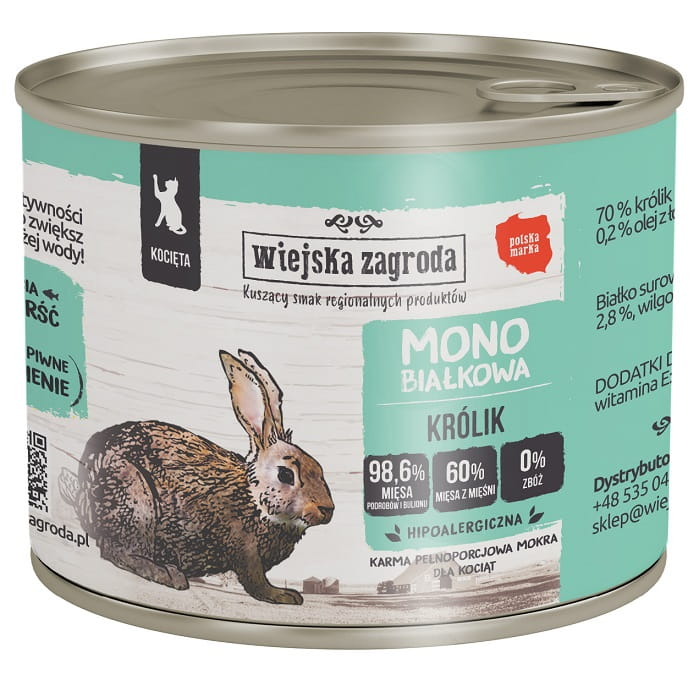 Wiejska Zagroda Mono Sensitive królik kitten 200 g