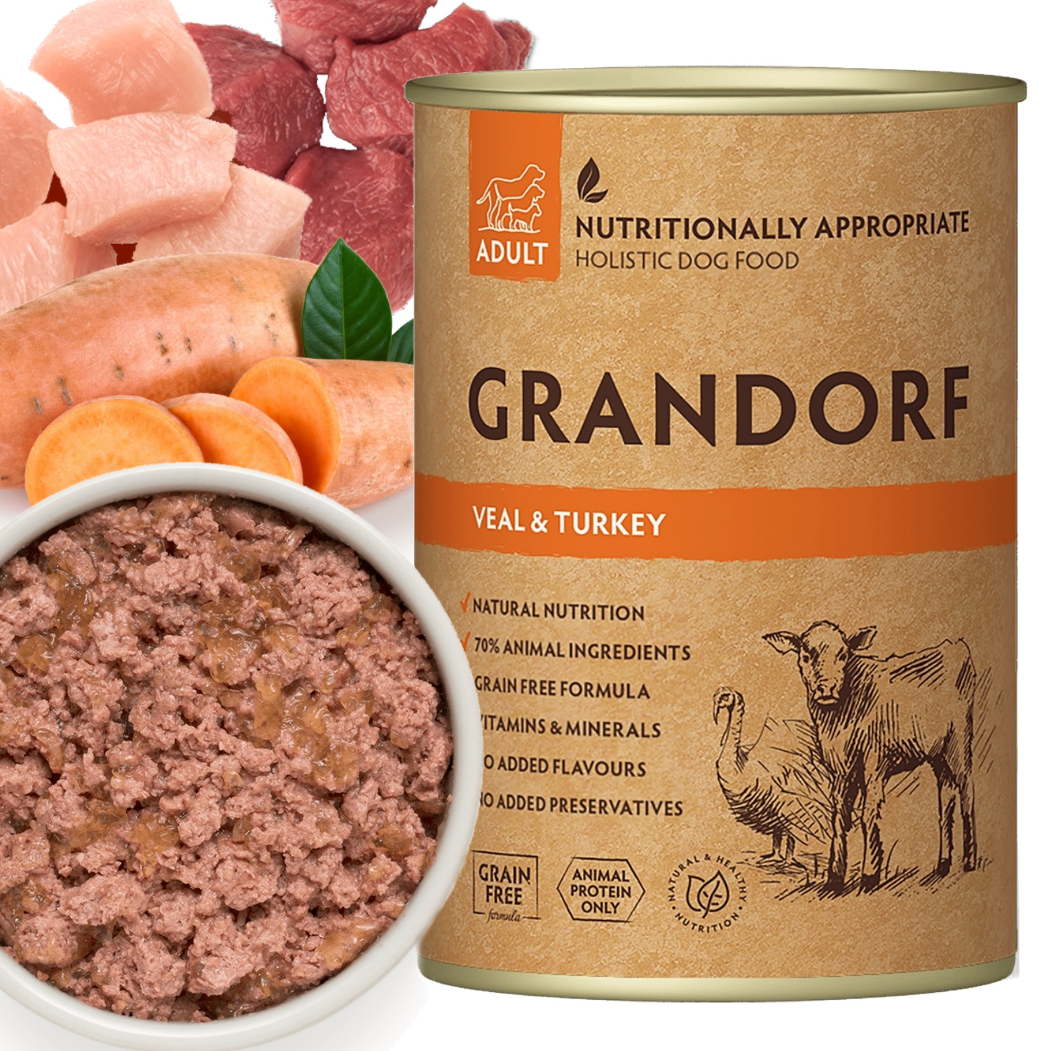 Grandorf cielęcina, indyk adult 400 g