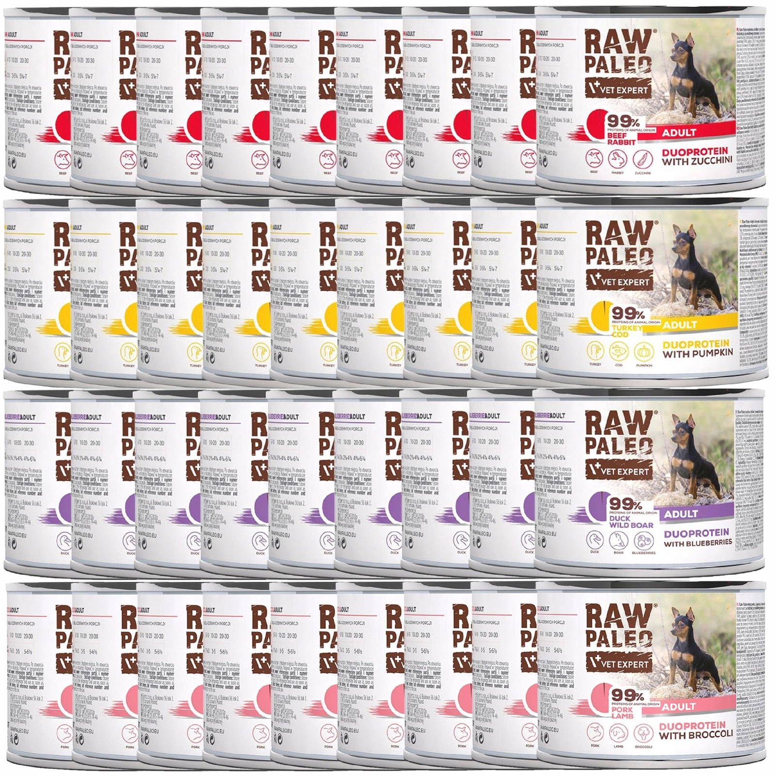 VetExpert RAW PALEO Duoprotein mix smaków adult 200 g × 36