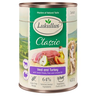 Lukullus Naturkost cielęcina, indyk senior 400 g × 6