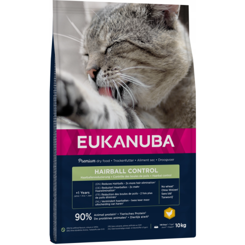 Eukanuba Hairball kurczak adult 10 kg