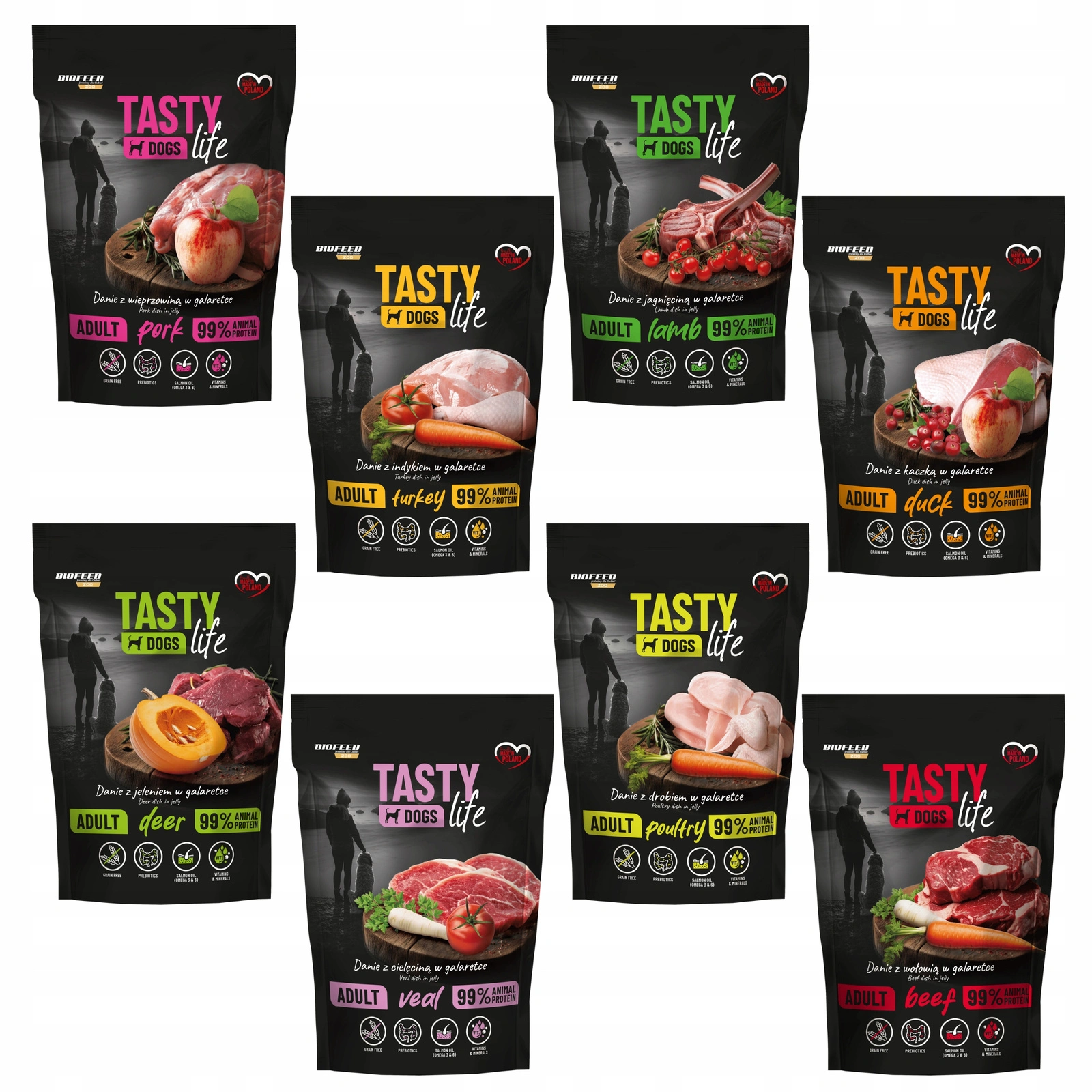 BioFeed Tasty Dogs Life mix smaków adult 500 g × 8