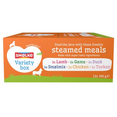 Smølke Steamed Meals dziczyzna, indyk, jagnięcina, kaczka, kurczak, łosoś adult 395 g × 12