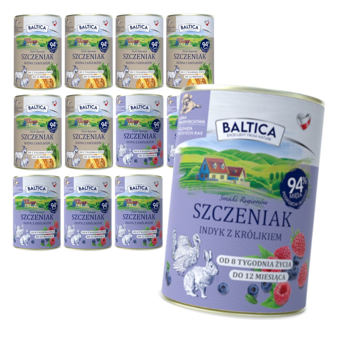 Baltica indyk, kozina, królik junior 400 g × 12