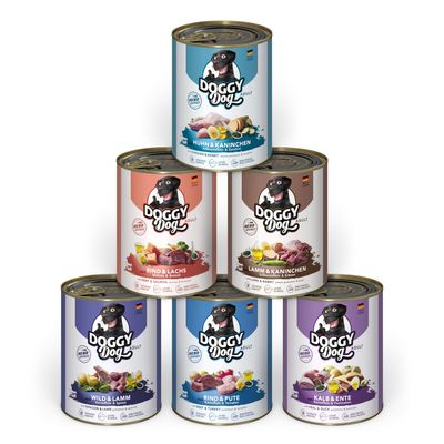 Doggy Dog cielęcina, dziczyzna, indyk, jagnięcina, kaczka, królik, kurczak, wołowina, łosoś adult 800 g × 24