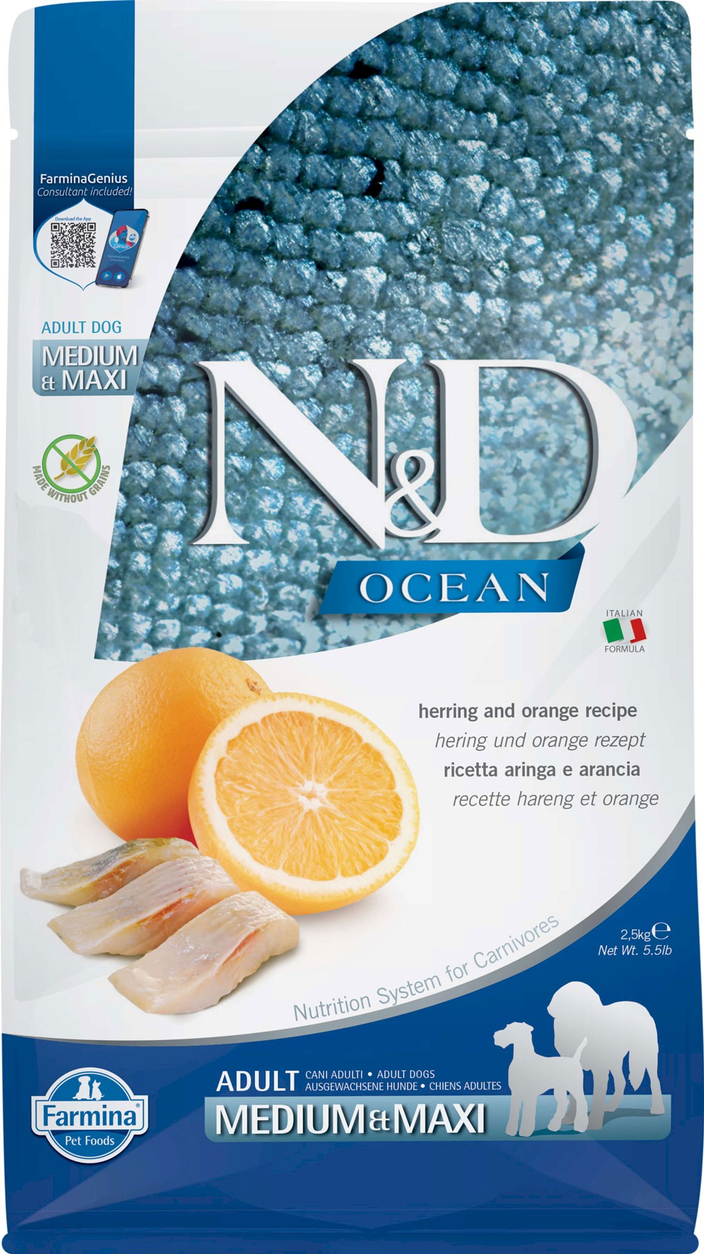 Farmina N&D Ocean śledź, pomarańcza adult średnie i duże rasy 2,5 kg